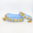 Bild in Galerie-Betrachter laden, Blossom Ice – BioThane® Set aus Halsband & Leine in Blau-Gelb mit Blütenschnur & Paracord, handgefertigt