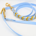 Bild in Galerie-Betrachter laden, Blossom Ice – BioThane® Set aus Halsband & Leine in Blau-Gelb mit Blütenschnur & Paracord, handgefertigt