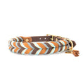 Bild in Galerie-Betrachter laden, Leder Hundehalsband Cody in warmen Braun- und Cognactönen mit hellblauen Details – handgemacht von LucyLu Design®
