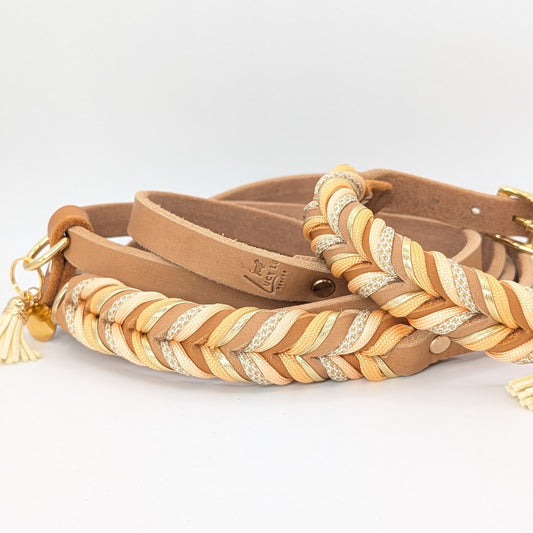 Leder Set Peanut – ruhiges, natürliches Design - Leine und Halsband