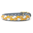 Bild in Galerie-Betrachter laden, Calma Golden Mist Hundehalsband aus geflochtenem Paracord in Dunkelgrau und Curry – handgemachtes Halsband in herbstlicher Farbkombination.
