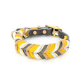 Bild in Galerie-Betrachter laden, Leder Hundehalsband Golden Mist in Grau und warmen Gelbtönen – handgemacht von LucyLu Design®
