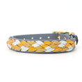 Bild in Galerie-Betrachter laden, Calma Golden Mist Hundehalsband aus geflochtenem Paracord in Dunkelgrau und Curry – handgemachtes Halsband in herbstlicher Farbkombination.
