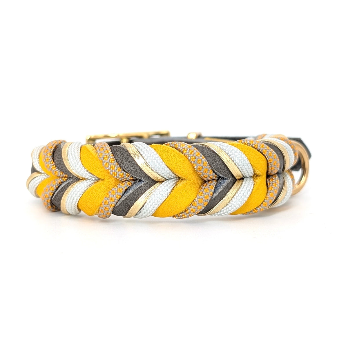 Leder Hundehalsband Golden Mist in Grau und warmen Gelbtönen – handgemacht von LucyLu Design®