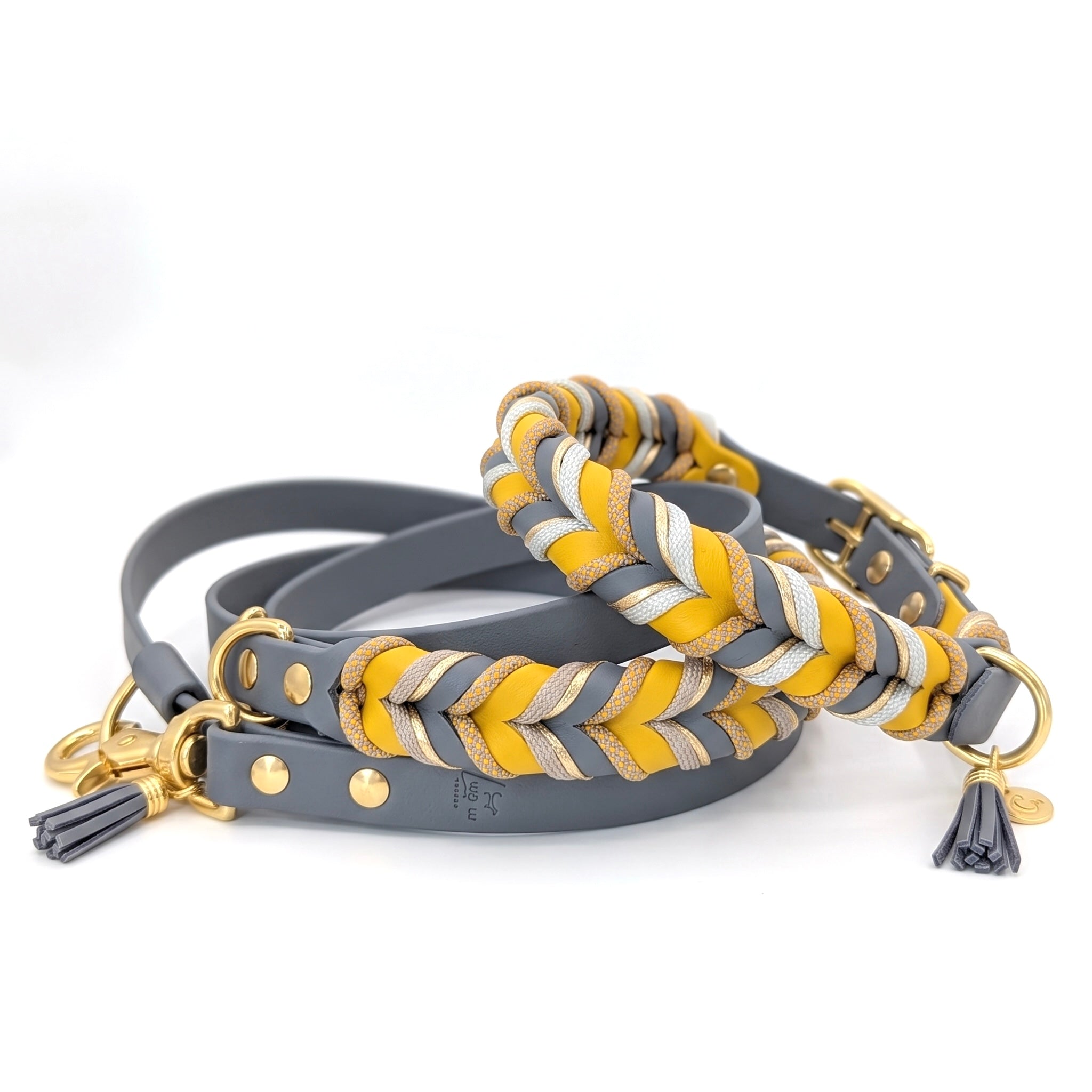 BioThane® Set Golden Mist 2.0 – Halsband & Leine in Grau & Curry
