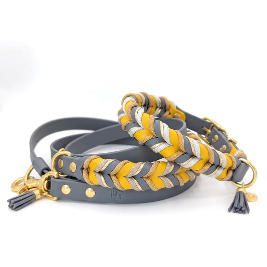 BioThane® Set Golden Mist 2.0 – Halsband & Leine in Grau & Curry