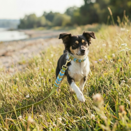 Leder-Set „Breeze“ – Hundehalsband & Hundeleine frühlingsfrisch