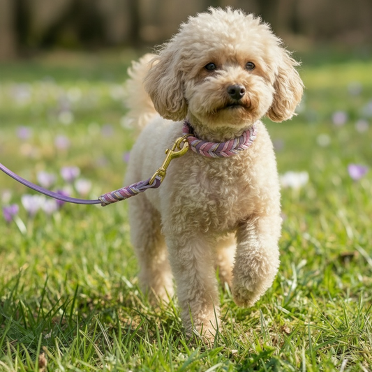 Leder-Set „Blush“ – Hundehalsband & Hundeleine frühlingsleicht