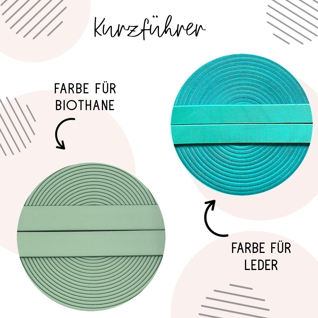 Calma Sea Glass Hundeleine aus geflochtenem Paracord in Salbeigrün und Taupe mit optionalem Kurzführer aus BioThane® oder Leder.
