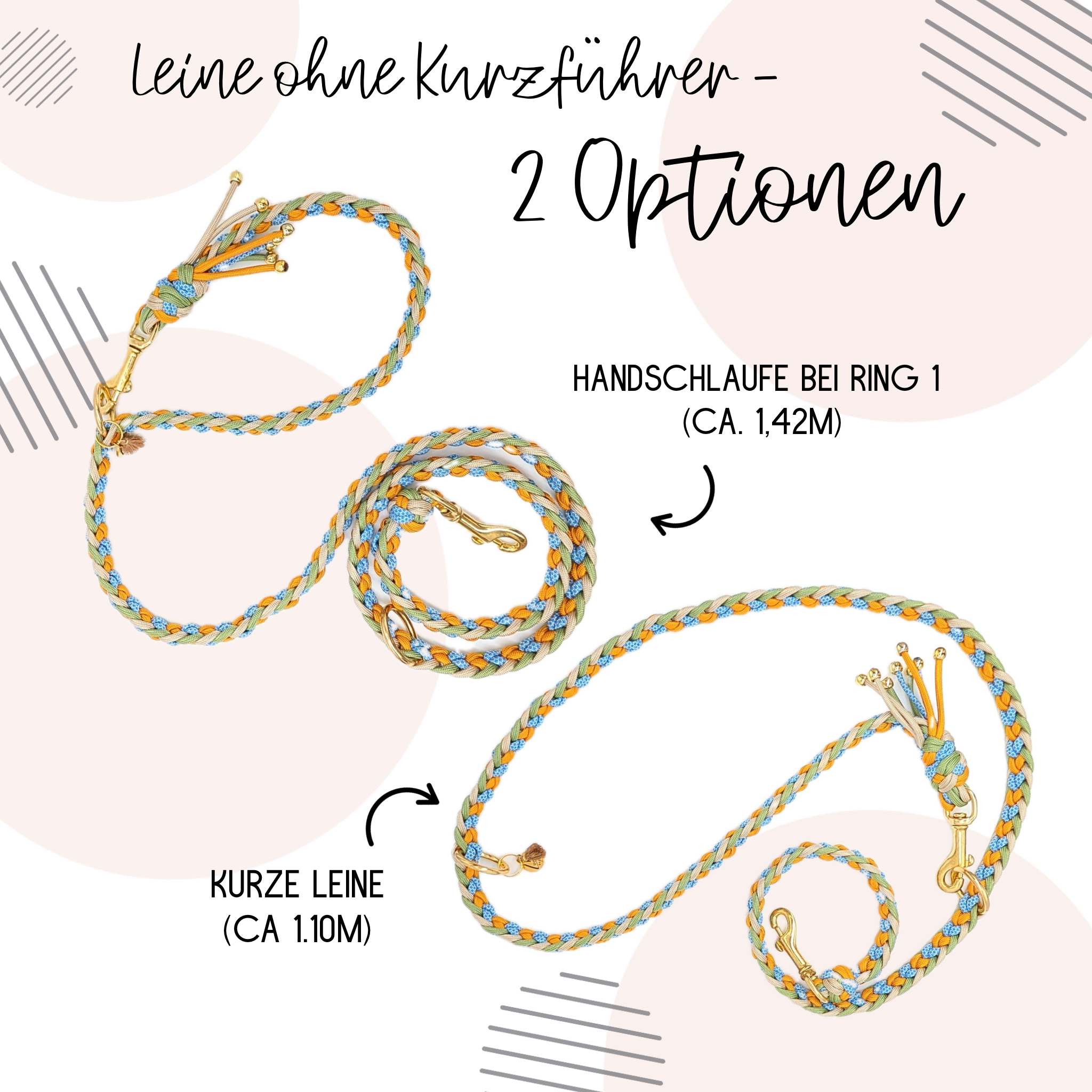 Paracord Hundeleine, geflochtene Hundeleine, Hundeleine mit Kurzführer, verstellbare Hundeleine, handgemachte Hundeleine, Calma Kollektion
