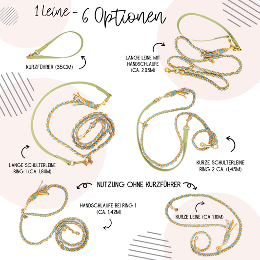 Paracord Hundeleine, geflochtene Hundeleine, Hundeleine mit Kurzführer, verstellbare Hundeleine, handgemachte Hundeleine, Calma Kollektion