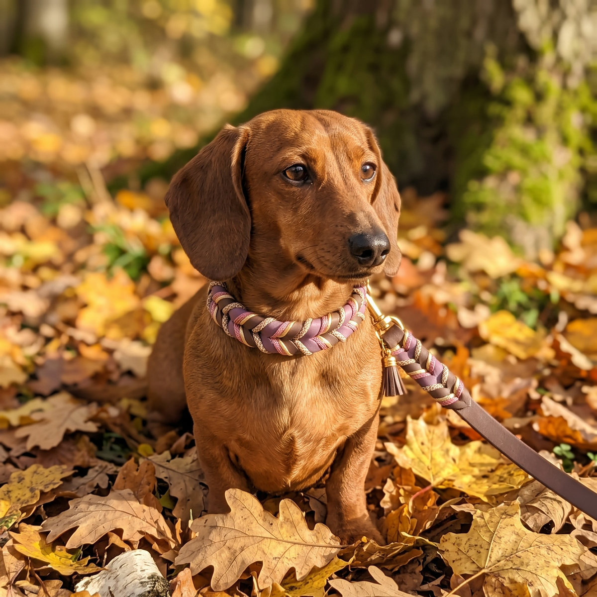 Set de cuero «Peanut» – Collar y correa para perros