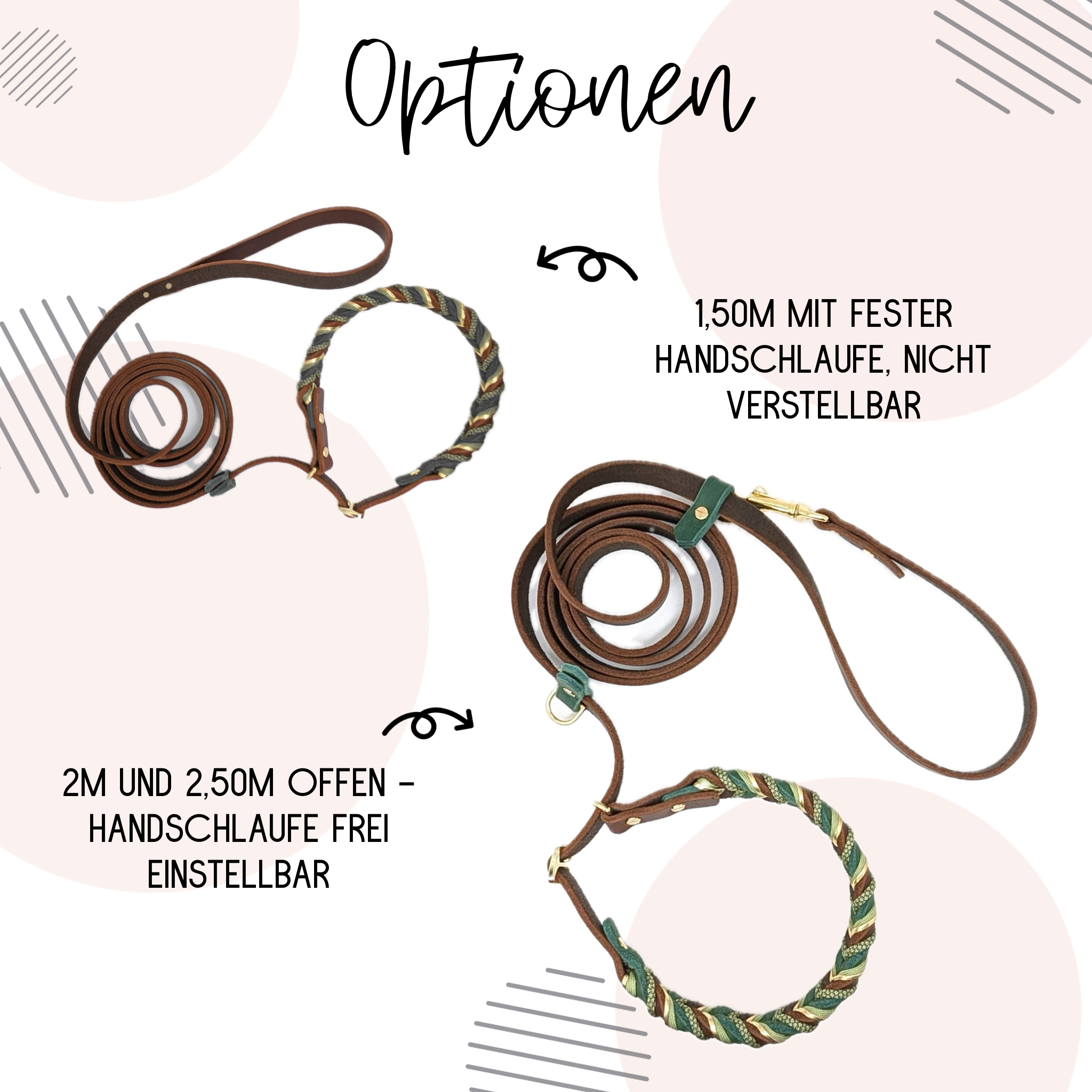 Handgefertigte Leder-Retrieverleine „Grace“ mit Zugstopp-Halsung