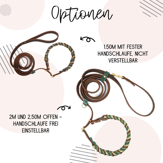 Handgefertigte Leder-Retrieverleine „Grace“ mit Zugstopp-Halsung