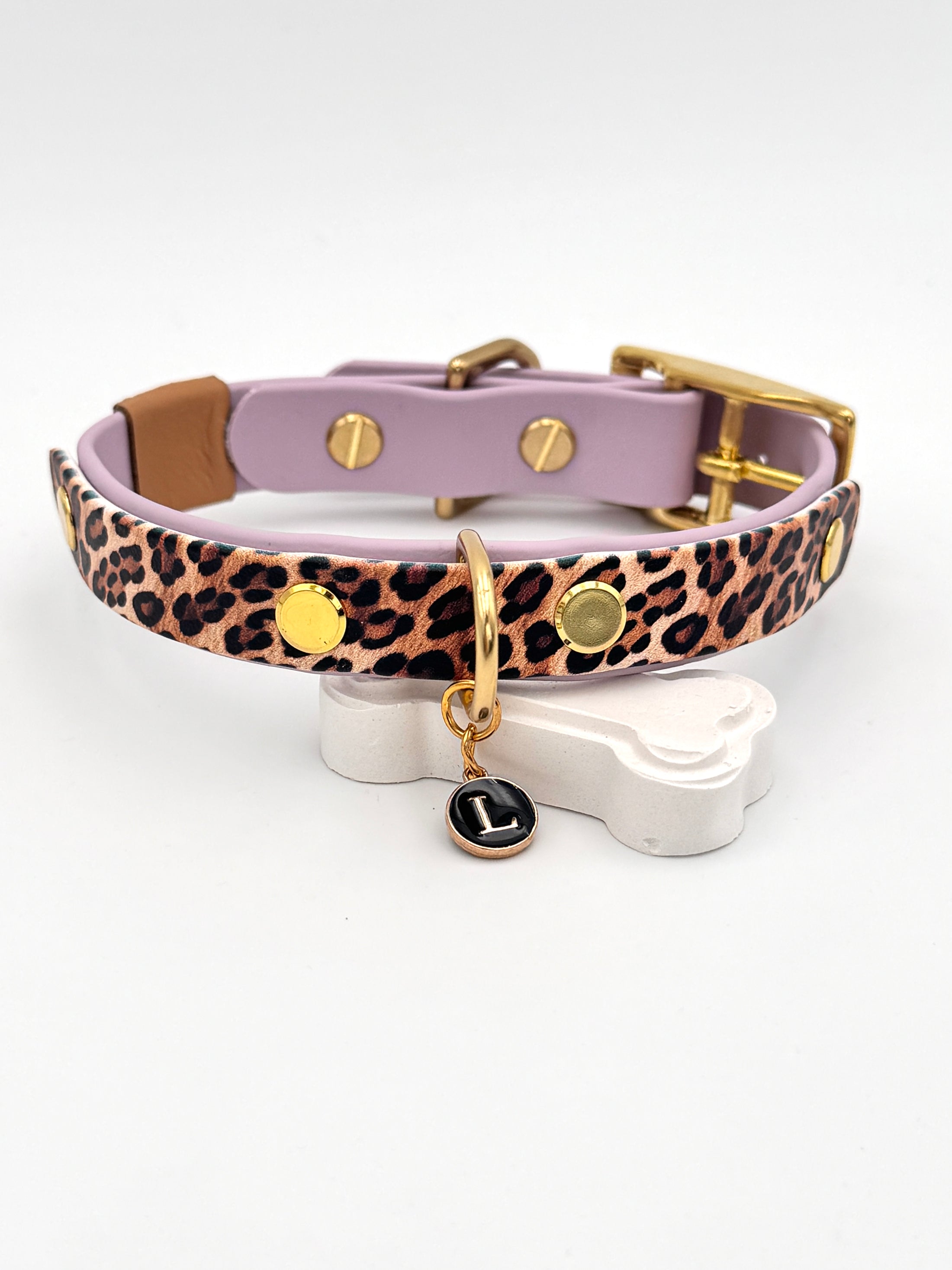 Hundehalsband, Leo-Look, Halsband, handgemacht, lila