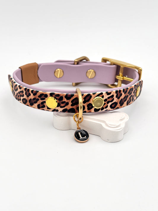 Hundehalsband, Leo-Look, Halsband, handgemacht, lila