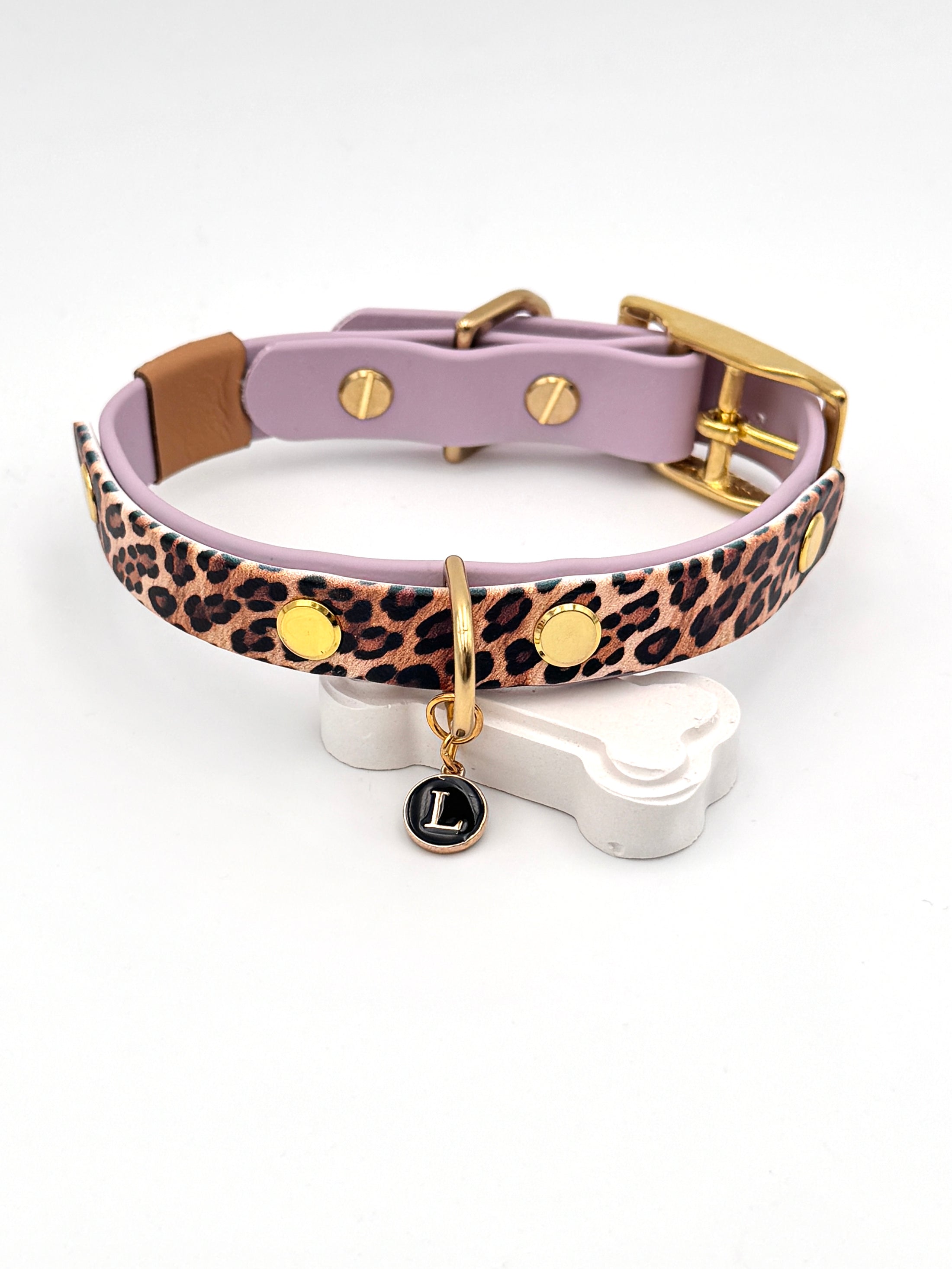 Hundehalsband, Leo-Look, Halsband, handgemacht, lila