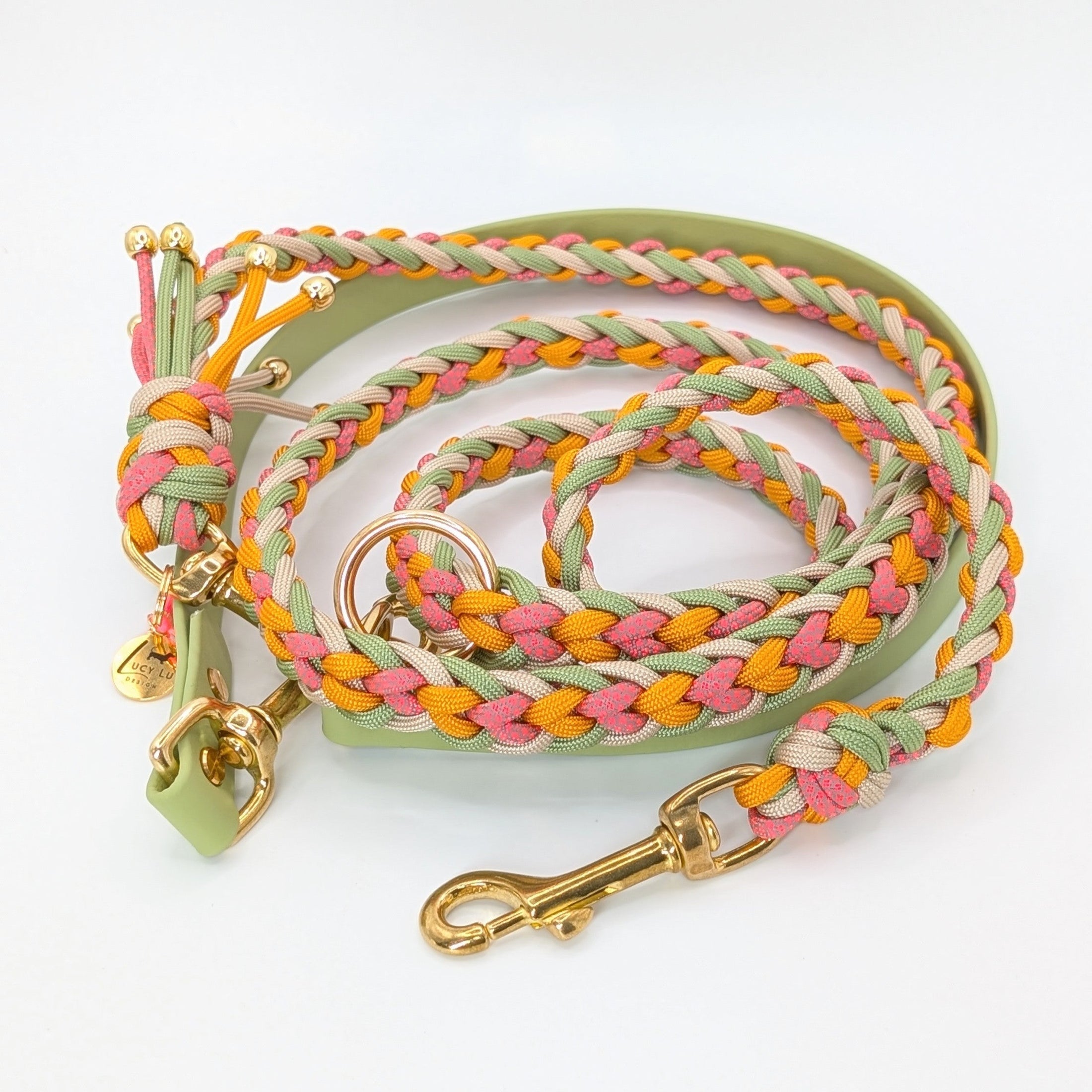 Paracord Hundeleine, geflochtene Hundeleine, Hundeleine mit Kurzführer, verstellbare Hundeleine, handgemachte Hundeleine, Calma Kollektion