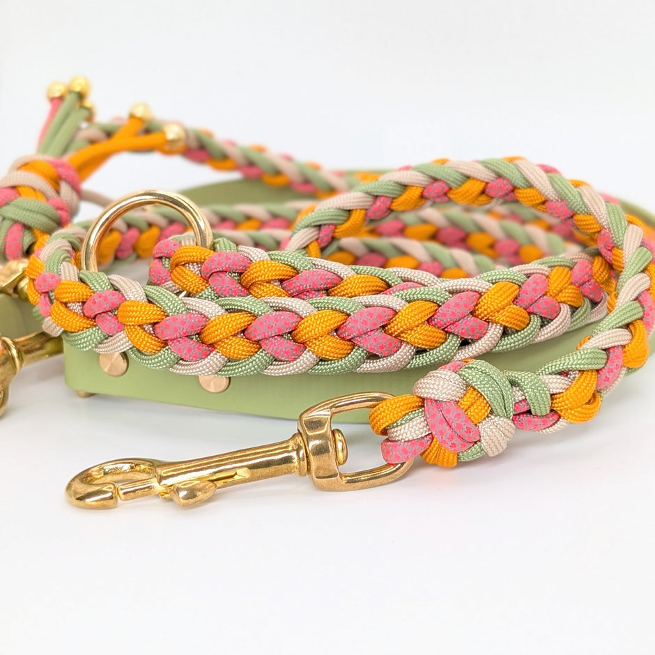 Paracord Hundeleine, geflochtene Hundeleine, Hundeleine mit Kurzführer, verstellbare Hundeleine, handgemachte Hundeleine, Calma Kollektion