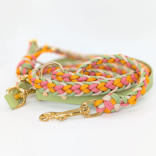 Paracord Hundeleine, geflochtene Hundeleine, Hundeleine mit Kurzführer, verstellbare Hundeleine, handgemachte Hundeleine, Calma Kollektion
