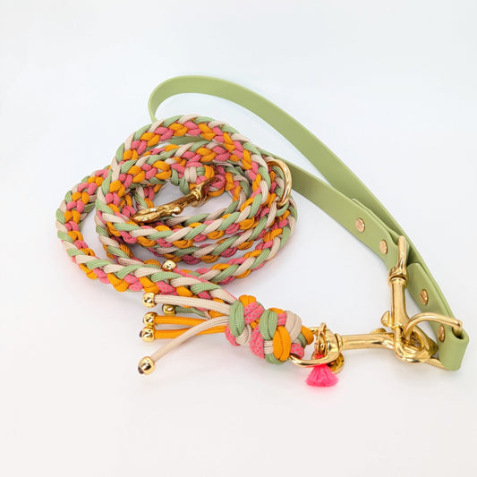 Paracord Hundeleine, geflochtene Hundeleine, Hundeleine mit Kurzführer, verstellbare Hundeleine, handgemachte Hundeleine, Calma Kollektion