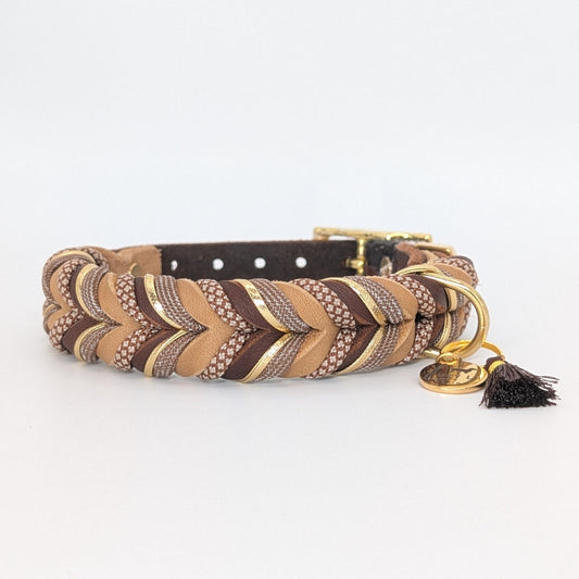 Lederhalsband Nougat aus Leder & Paracord – handgemacht von LucyLu Design®