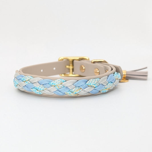 Calma Blue Water Hundehalsband mit geflochtenem Detail aus Paracord, blau, handgemacht, Calma Kollektion