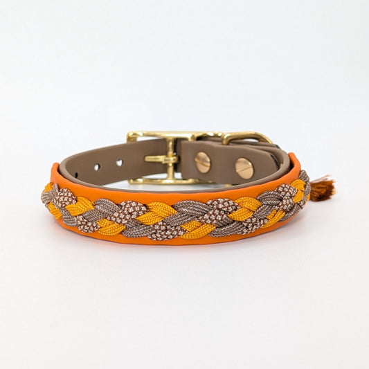 Calma Whiskey Amber – geflochtenes Hundehalsband, Autumn Leaf Kollektion