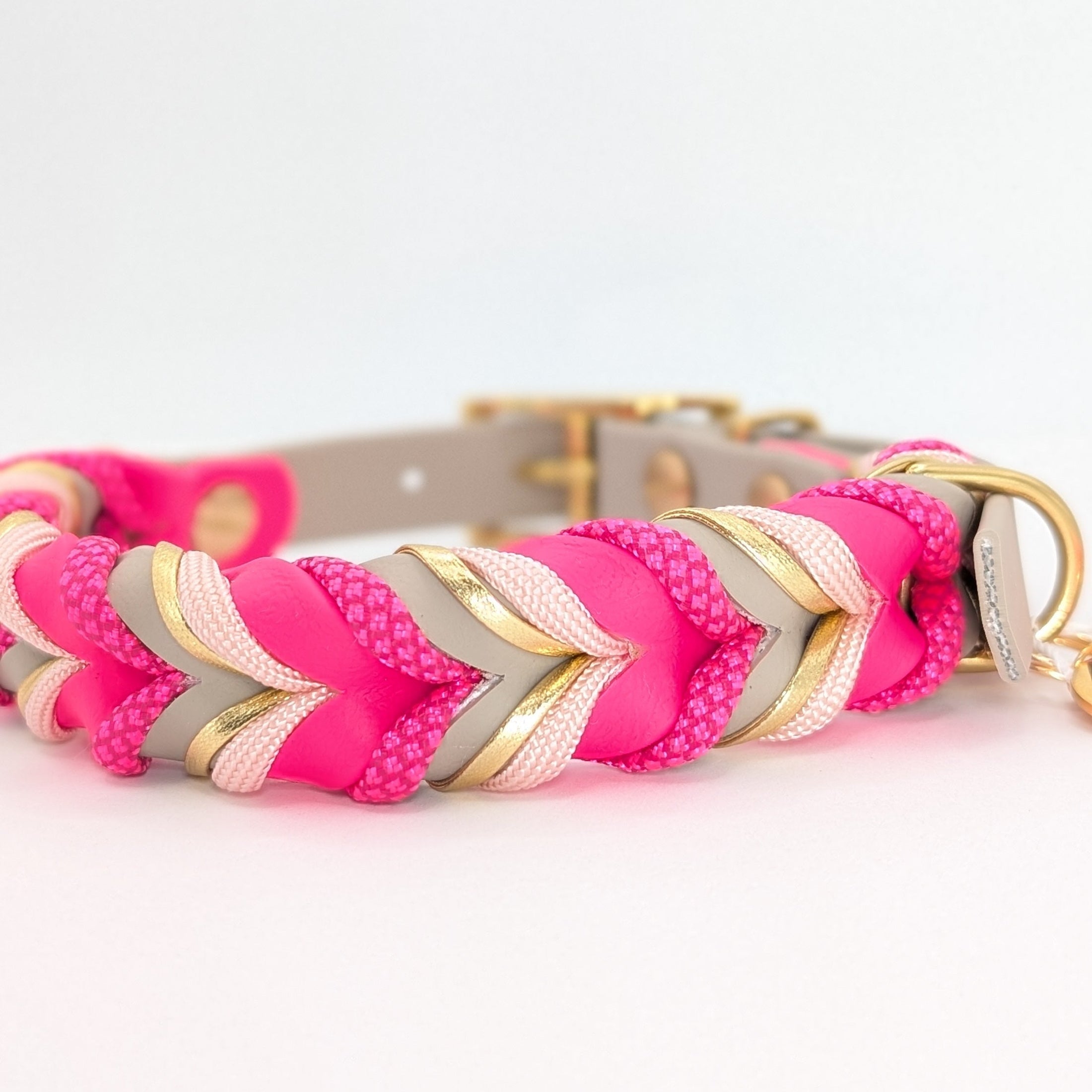 BioThane Halsband Mila – Taupe & Pink Diamonds, wasserfest & robust