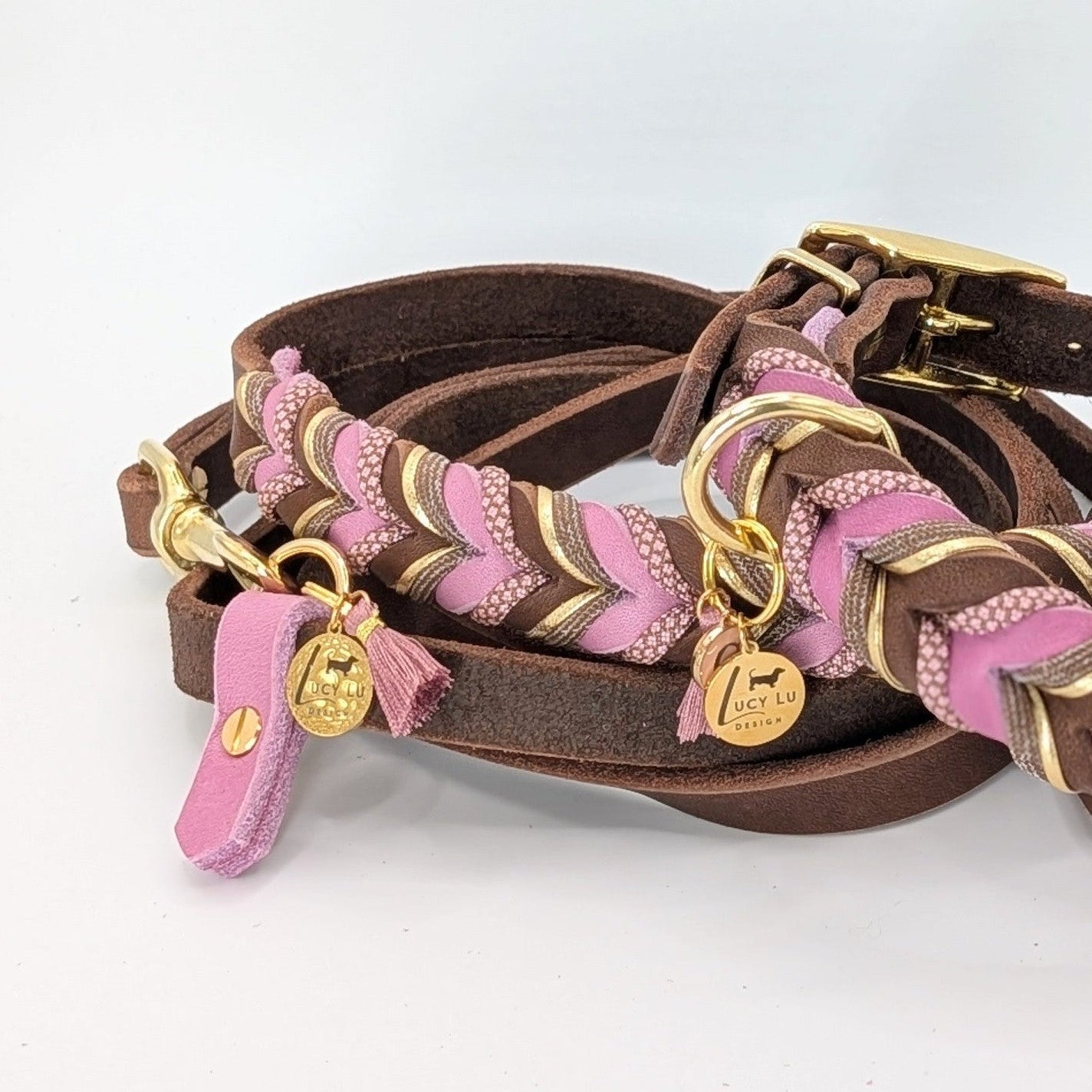 Lederleine Rosewood aus Leder & Paracord – handgemacht von LucyLu Design®