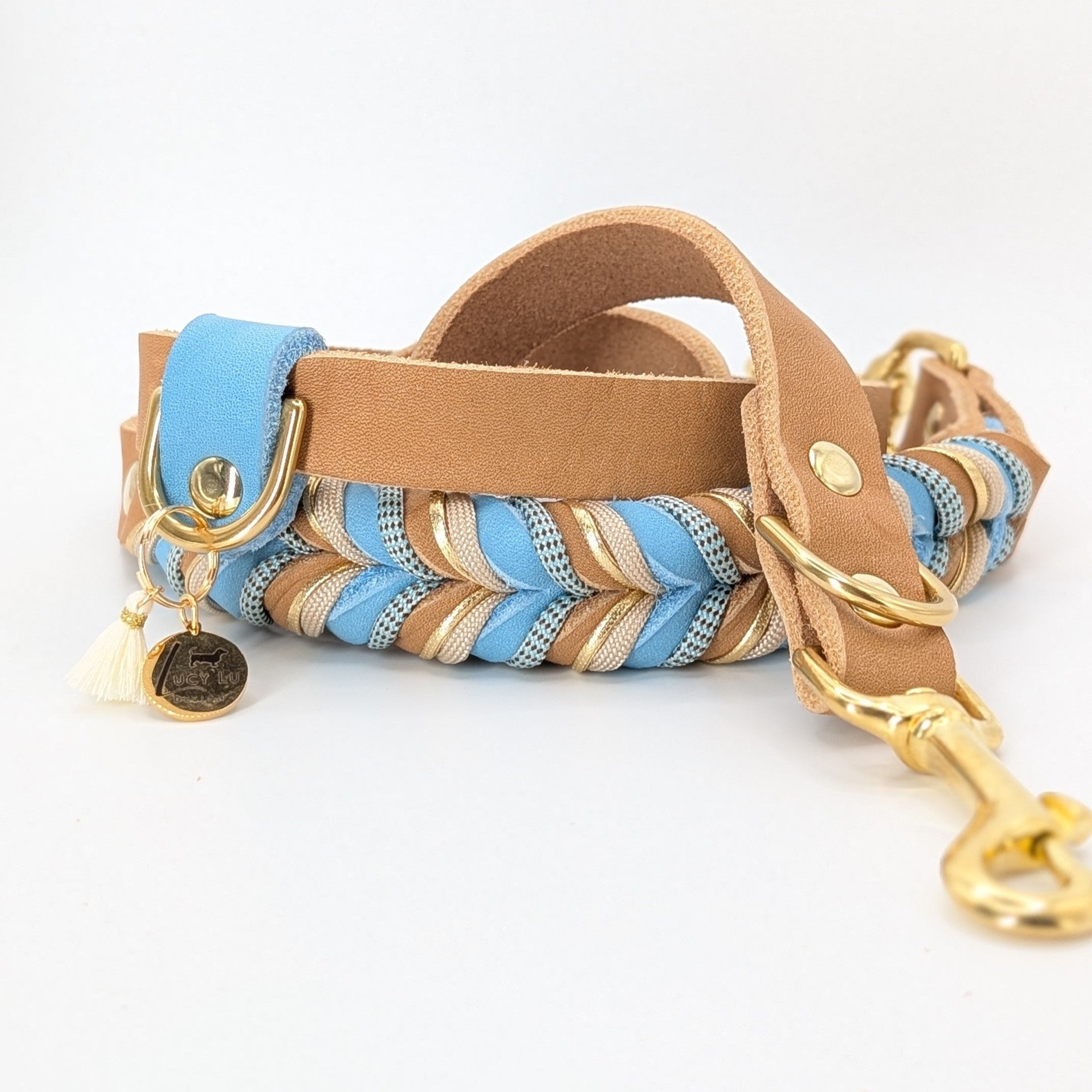 Hund mit Leder Hundeleine „Ocean Dust“