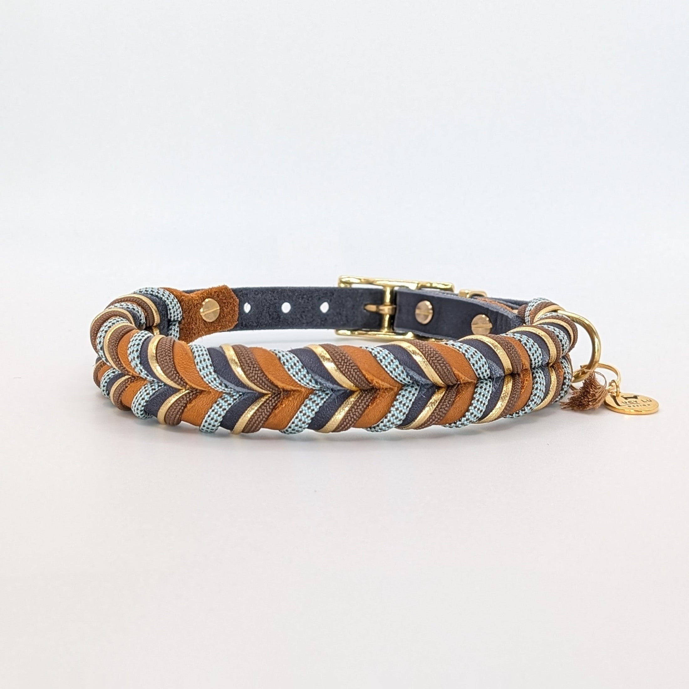Leder Hundehalsband Blue Oak – Herbstkollektion LucyLu Design®