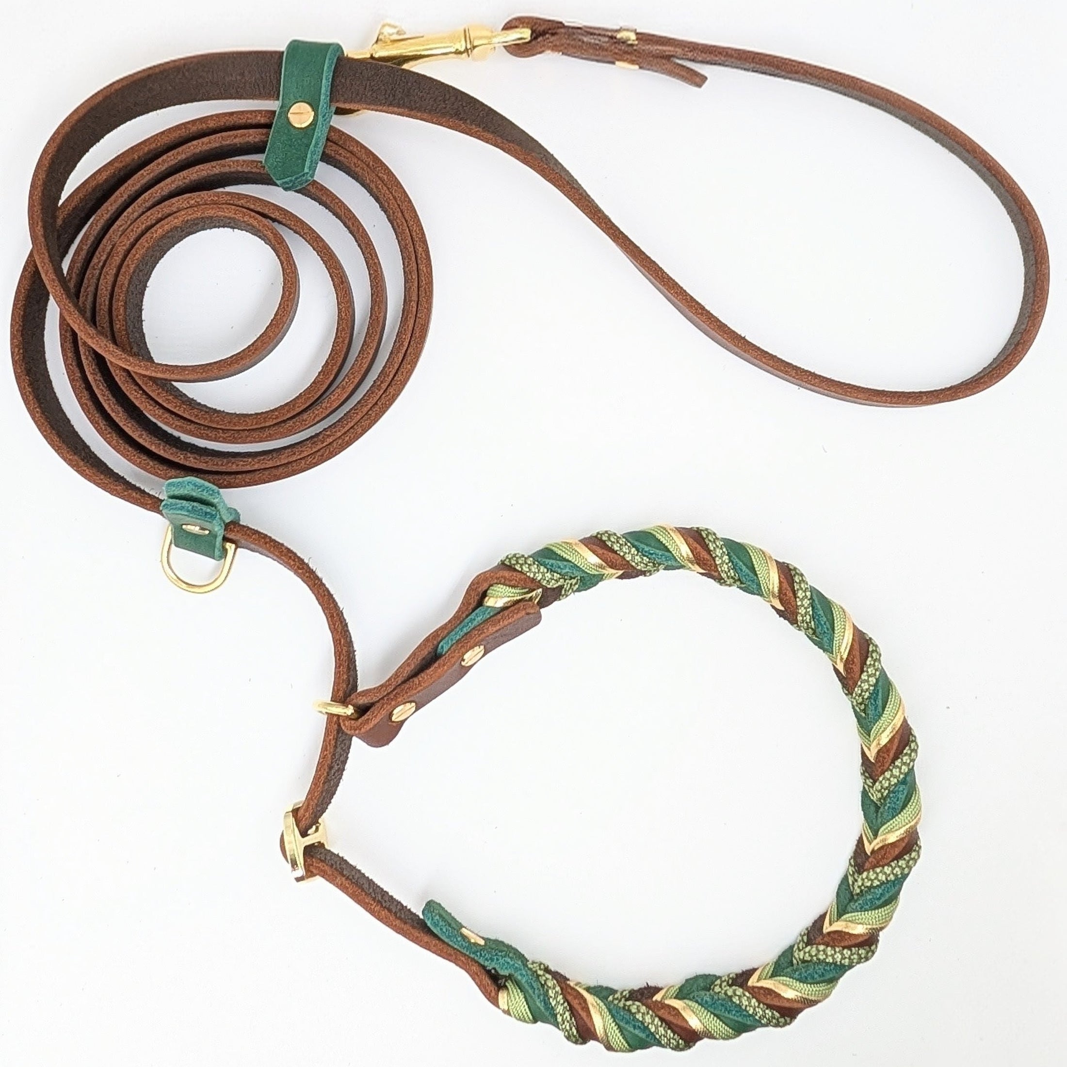 Handgefertigte Leder-Retrieverleine „Grace“ mit Zugstopp-Halsung