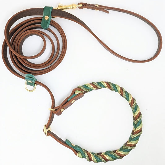 Handgefertigte Leder-Retrieverleine „Grace“ mit Zugstopp-Halsung