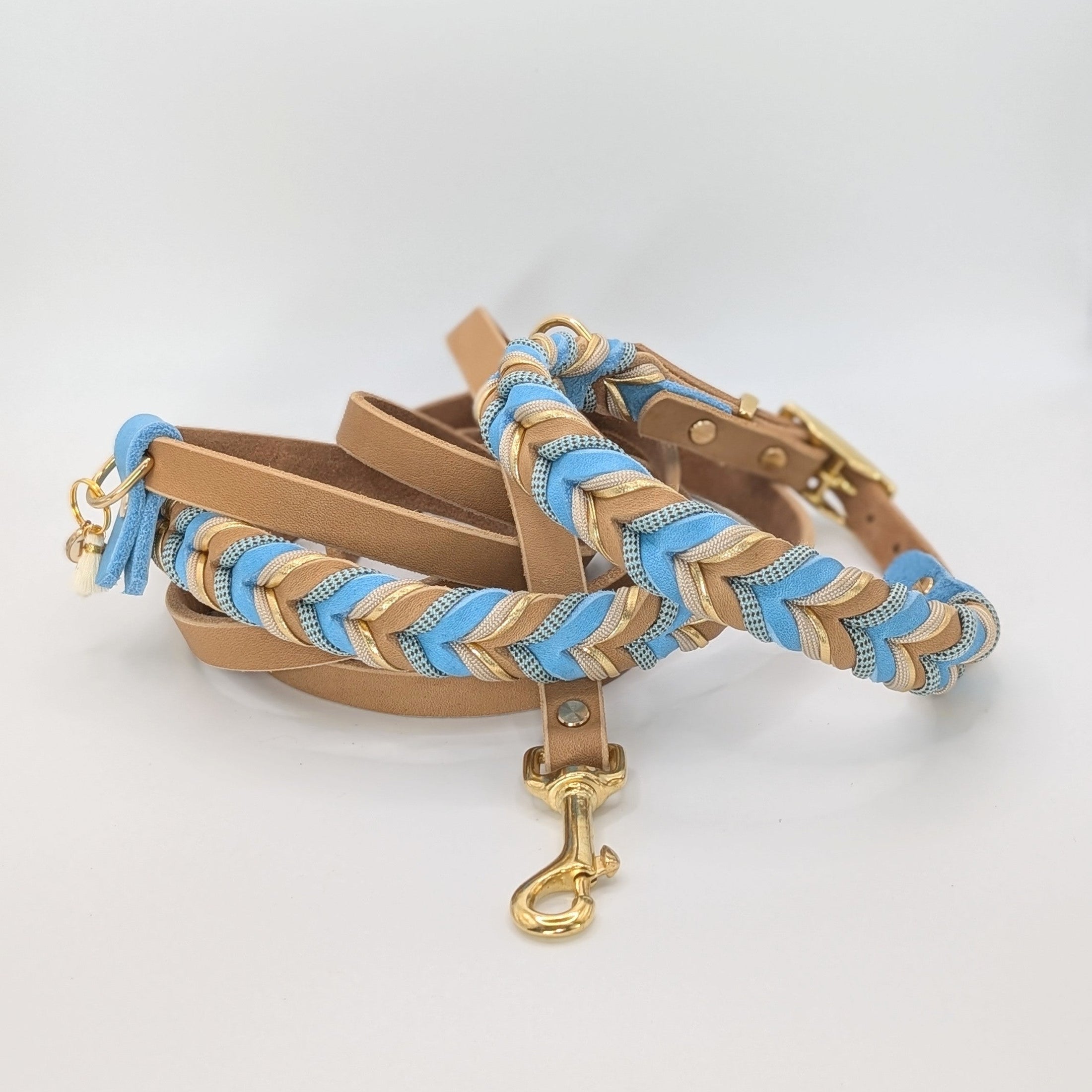 Hundeleinen-Set, Hundehalsband-Set, Leder-Set Ocean Dust