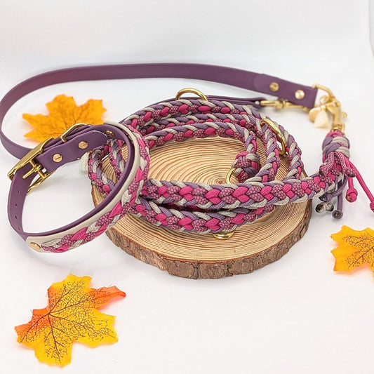 Calma Autumn Berry – geflochtene Leine mit BioThane®-Kurzführer, Autumn Leaf Kollektion