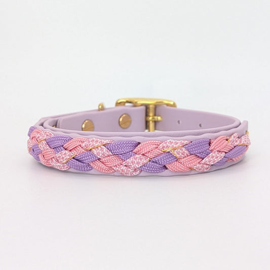Calma Blush Hundehalsband mit geflochtenem Detail aus Paracord in Lila und Rosa
