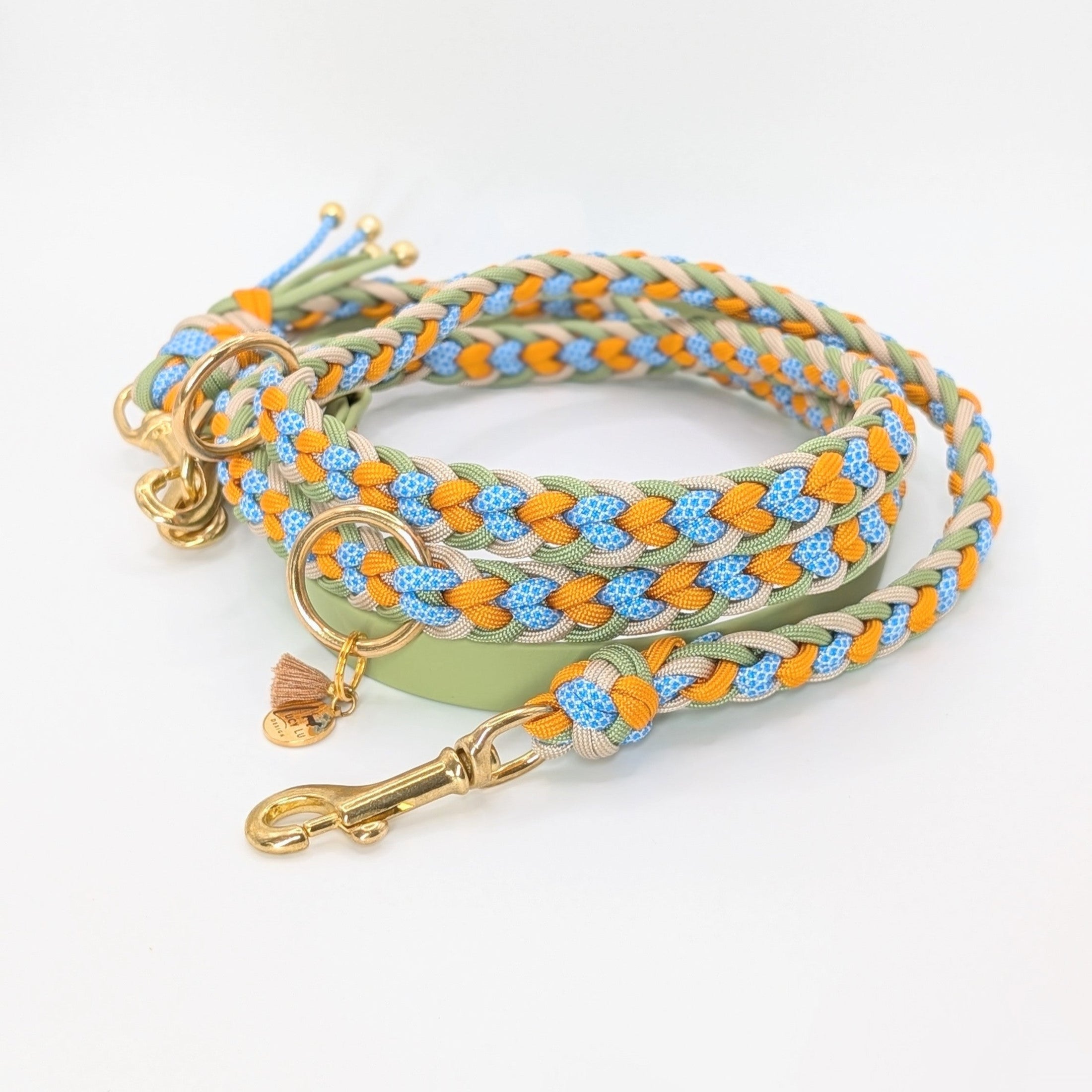Paracord Hundeleine, geflochtene Hundeleine, Hundeleine mit Kurzführer, verstellbare Hundeleine, handgemachte Hundeleine, Calma Kollektion