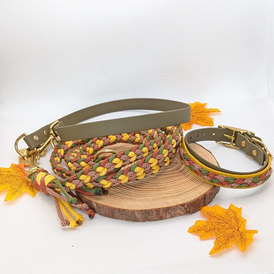 Calma Autumn Leaf – geflochtene Leine mit BioThane®-Kurzführer, Autumn Leaf Kollektion