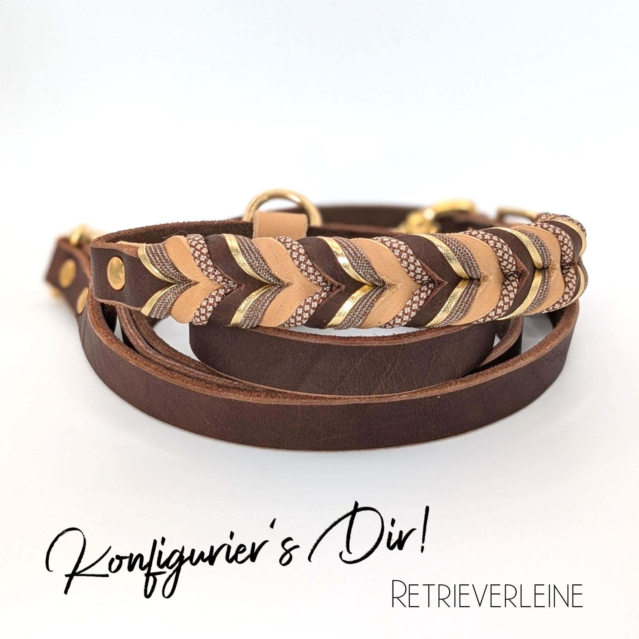 Handgefertigte Leder-Retrieverleine „Grace“ mit Zugstopp-Halsung