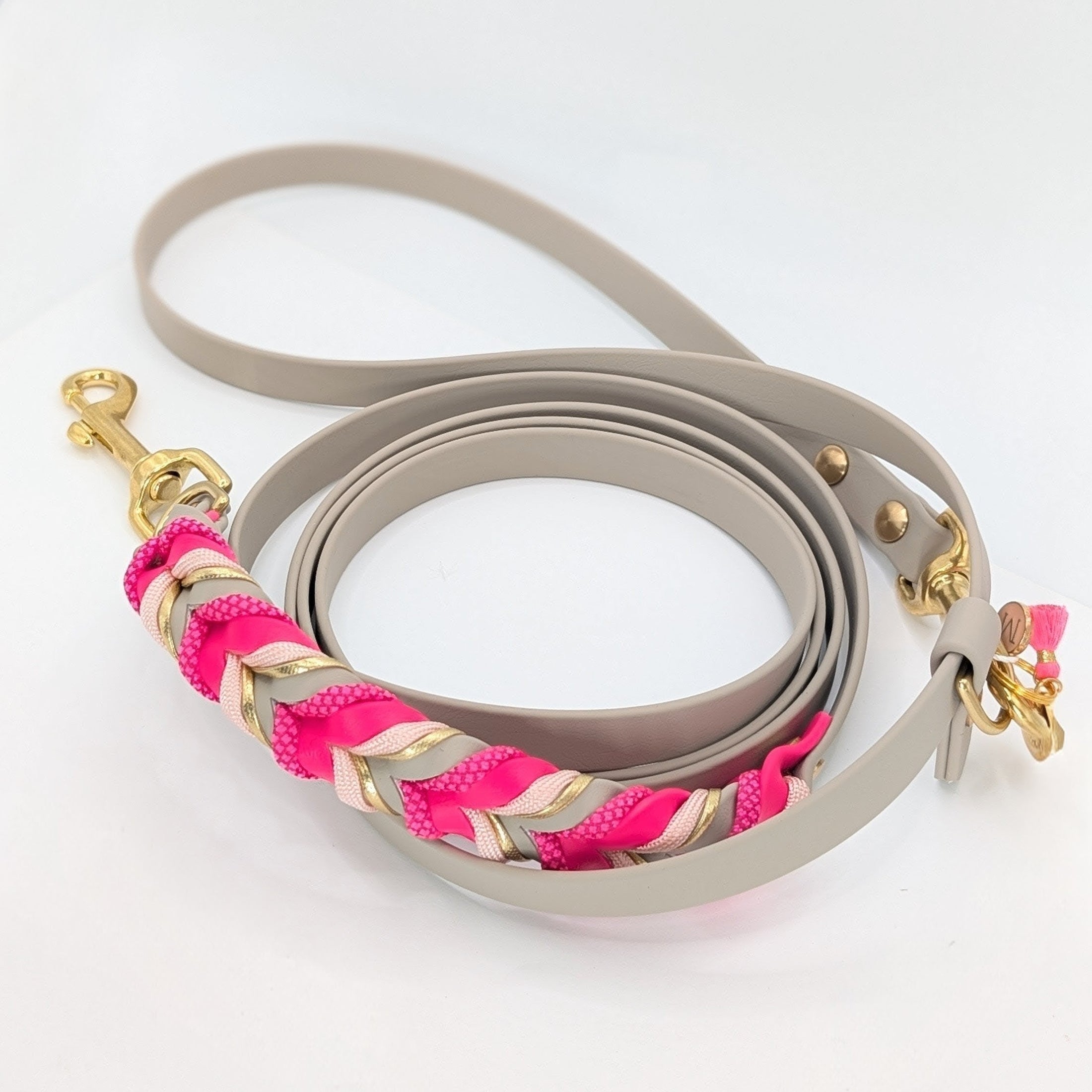 BioThane Set Mila – Taupe & Pink Diamonds, Halsband & Leine