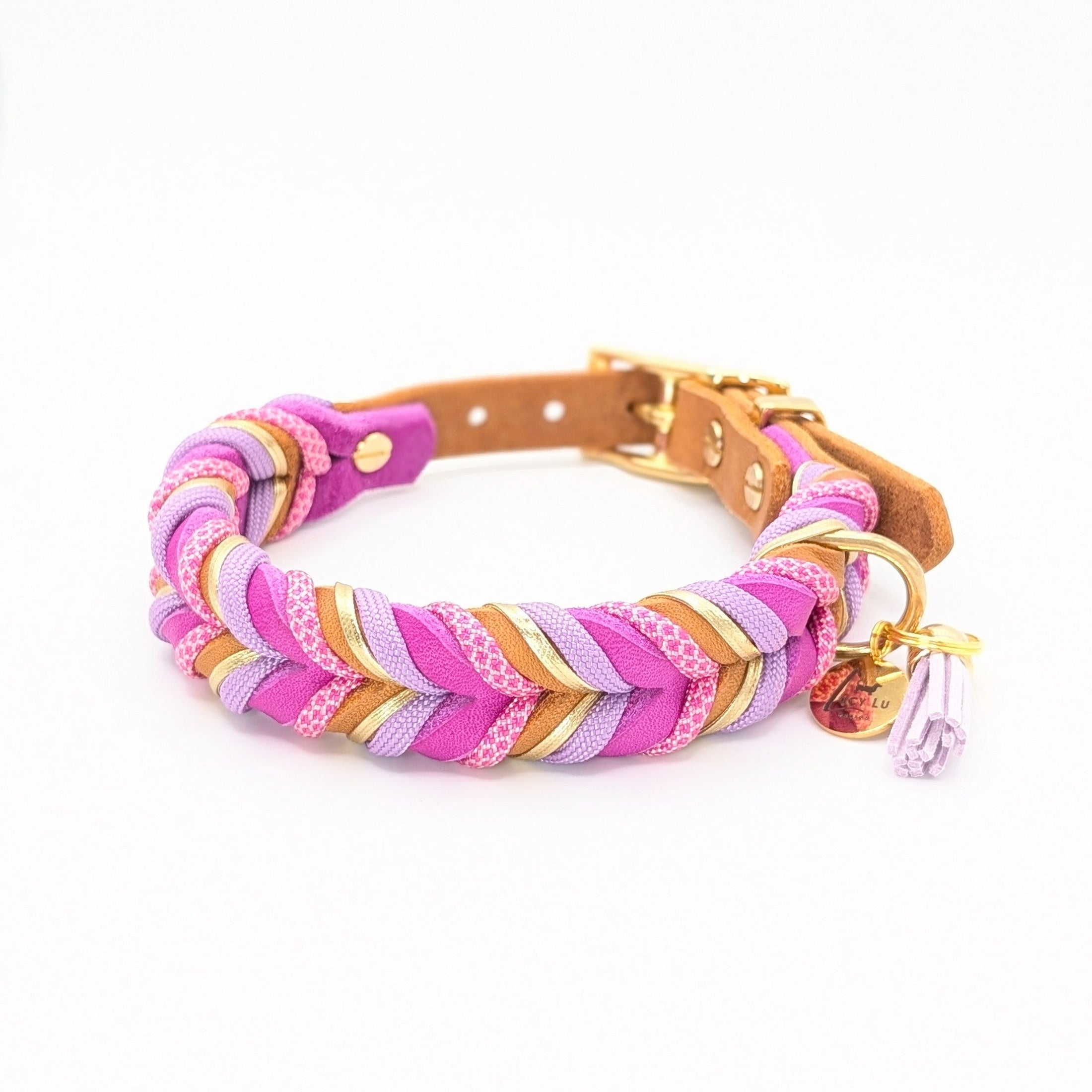 Leder Hundehalsband Sundown aus Leder in warmen Sommerfarben – handgemacht von LucyLu Design®