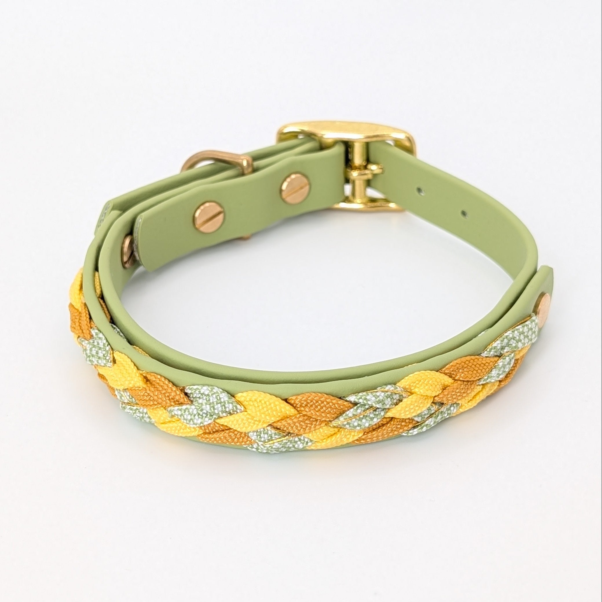 Calma Bright Hundehalsband mit geflochtenem Detail aus Paracord in Grün und Gelb