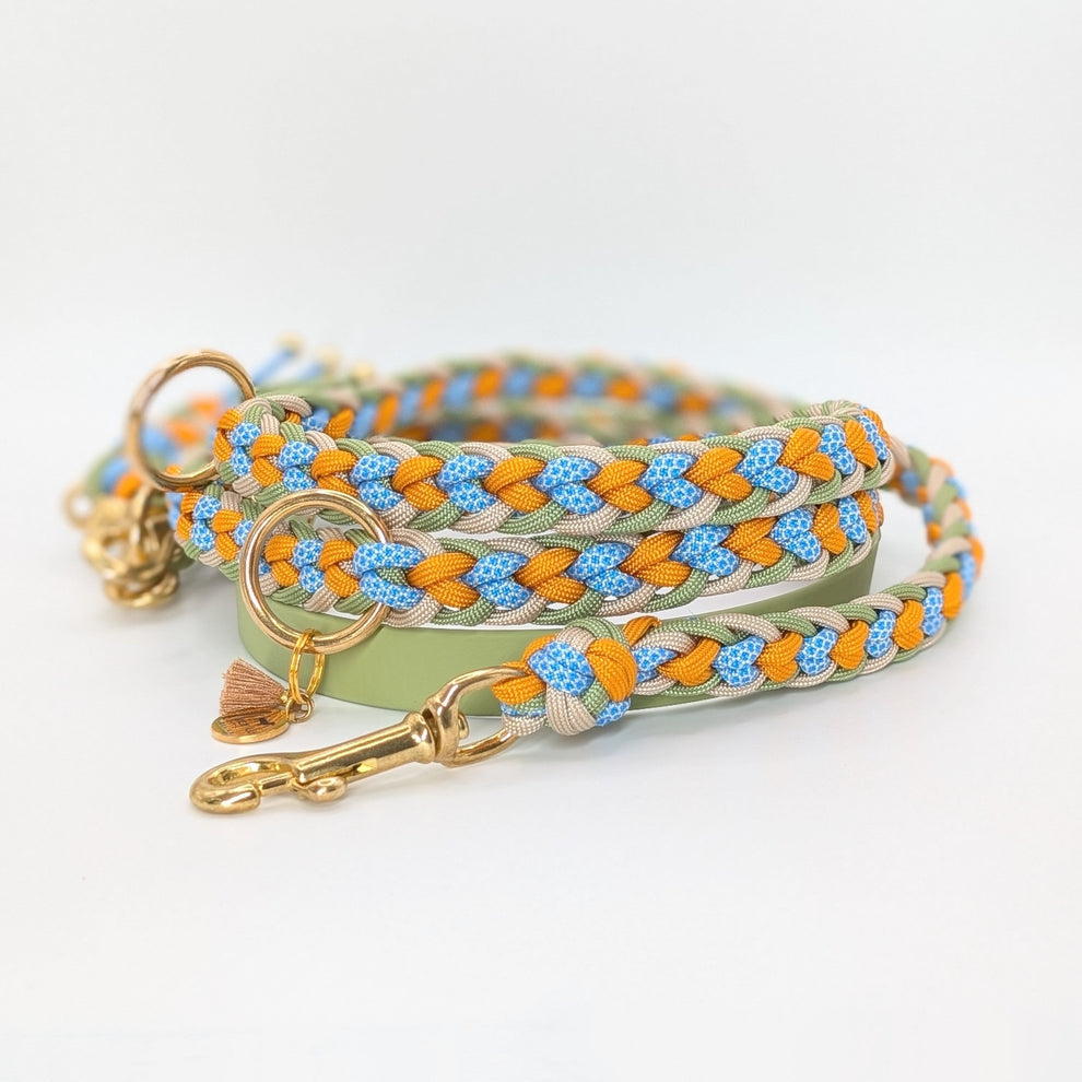 Paracord Hundeleine, geflochtene Hundeleine, Hundeleine mit Kurzführer, verstellbare Hundeleine, handgemachte Hundeleine, Calma Kollektion