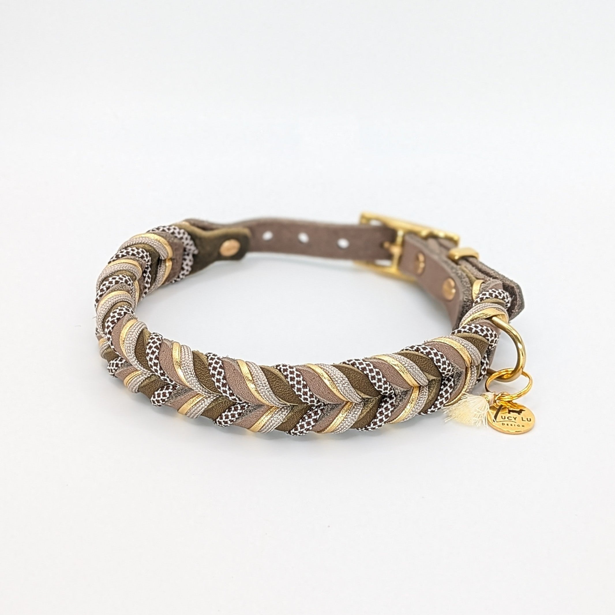 Handgefertigtes Grace-Halsband aus Leder, zweifarbig