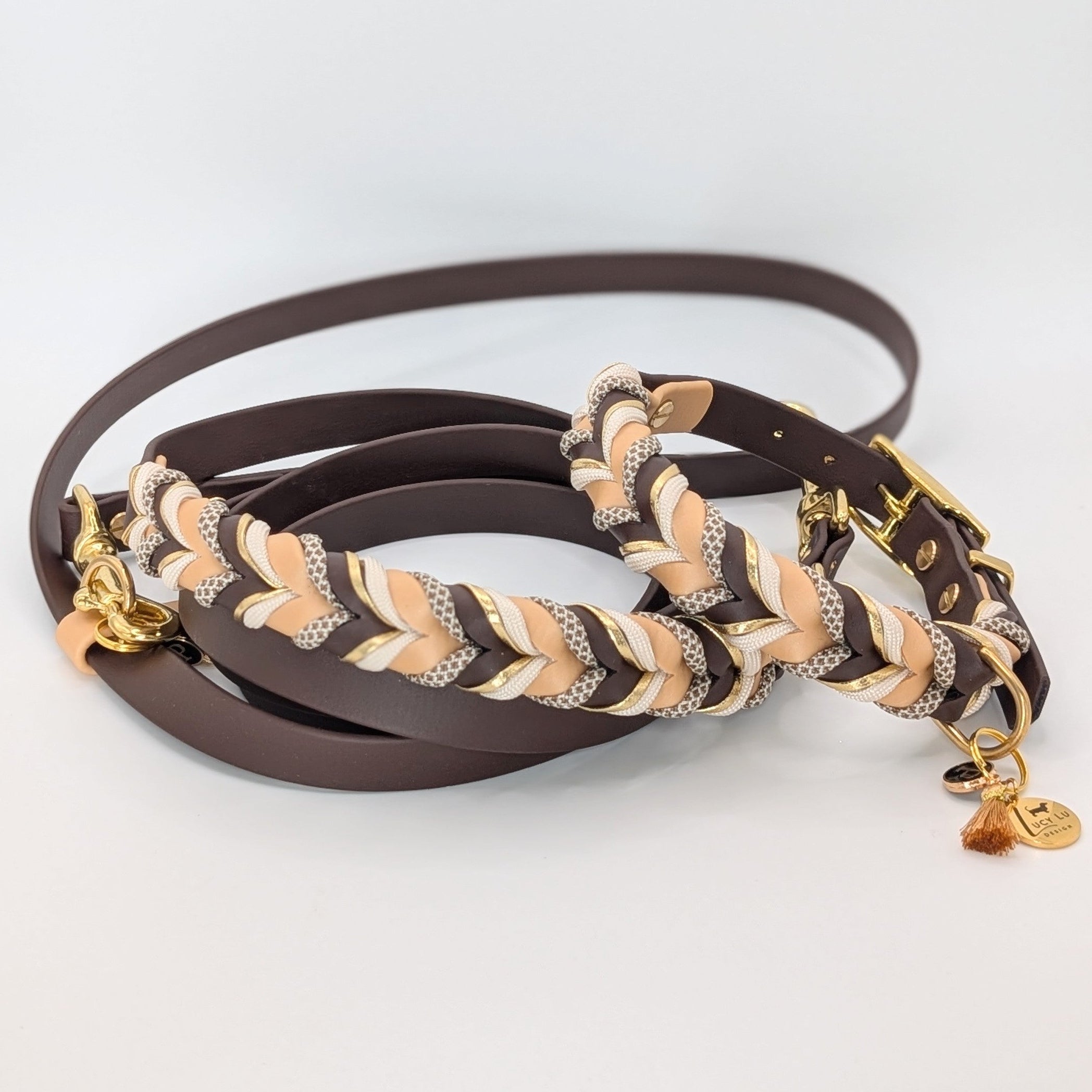 BioThane Halsband und Leine Mocha Cream – handgefertigt