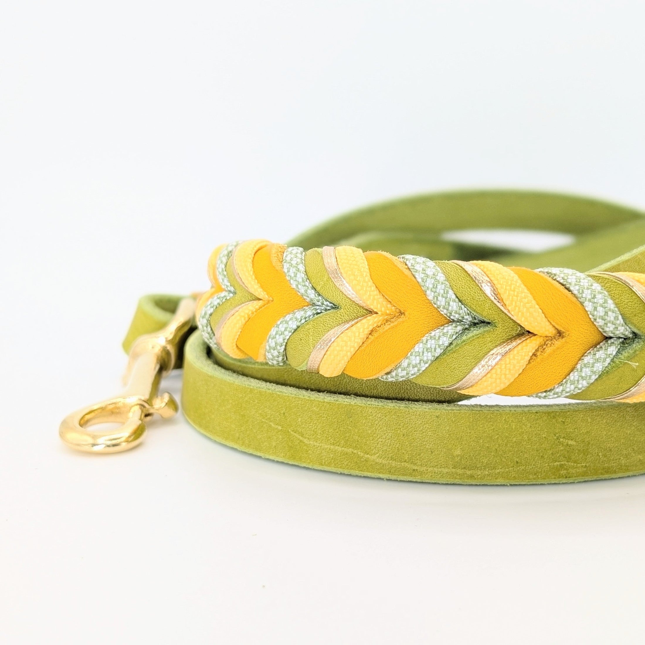 Leder-Set Bright – Leder Hundehalsband und Leder Hundeleine im frischen Frühlingsdesign – handgemacht von LucyLu Design®