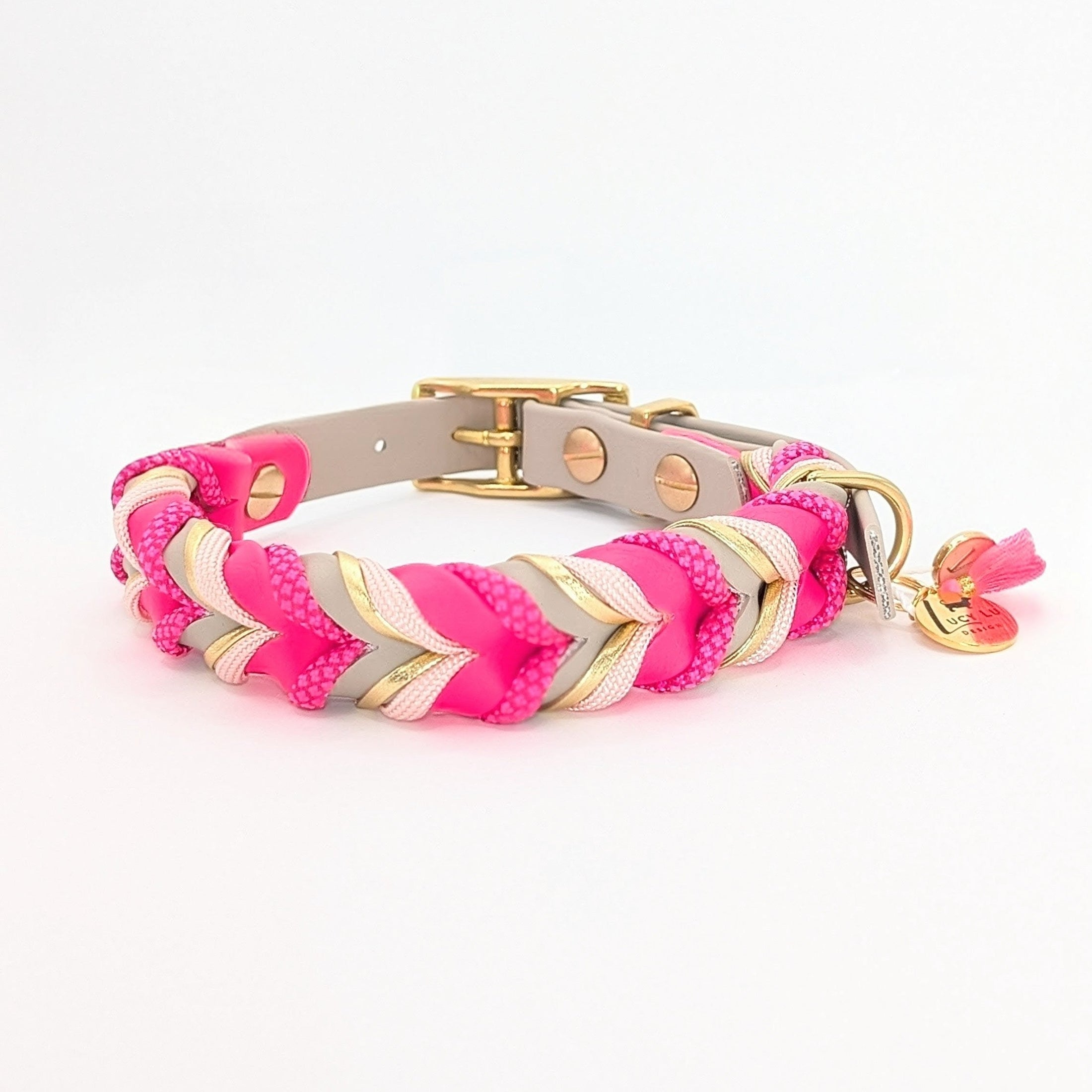 BioThane Halsband Mila – Taupe & Pink Diamonds, wasserfest & robust