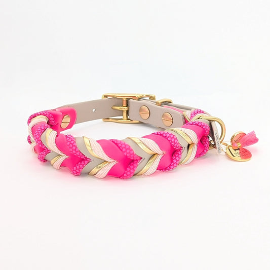 BioThane Halsband Mila – Taupe & Pink Diamonds, wasserfest & robust