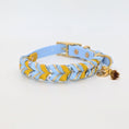 Bild in Galerie-Betrachter laden, Blossom Ice – BioThane® Set aus Halsband & Leine in Blau-Gelb mit Blütenschnur & Paracord, handgefertigt
